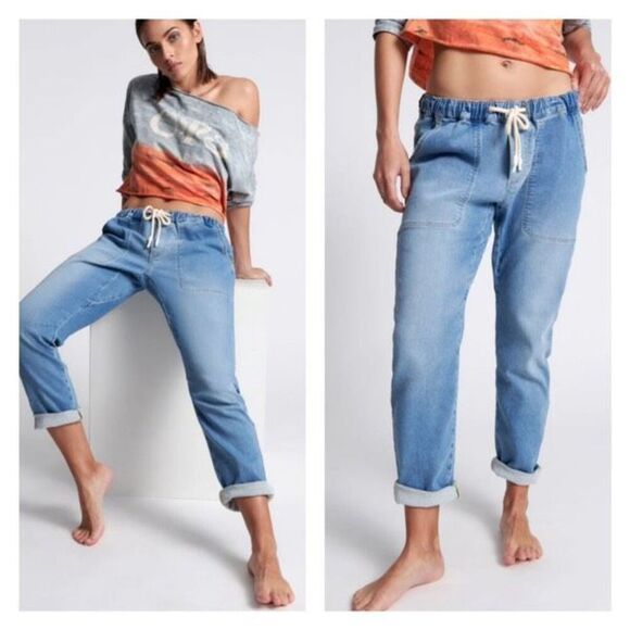 One Teaspoon Pacifica Luxe Stretch Drawstring Boyfriend Pull On Jeans XS - Picture 1 of 13